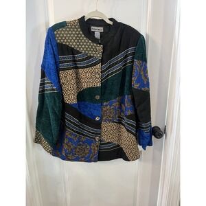 Vintage Indigo Moon Jacket Womens Coat Blue Gold Green‎  Embroidered Retro